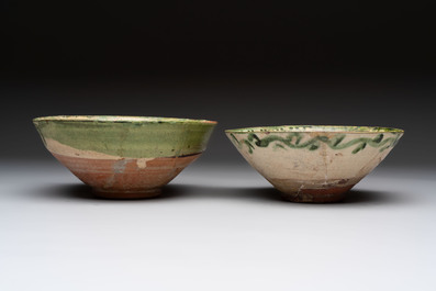 Four Amol pottery sgraffito bowls, Persia, 12th C.