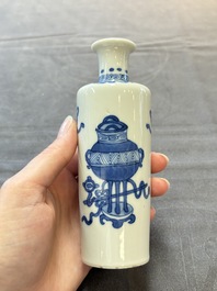 Five Chinese blue and white vases, jade 玉 marks, Kangxi and later