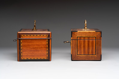 A group of six wooden tea caddies with inlaid decoration, The Netherlands, 18th C.
