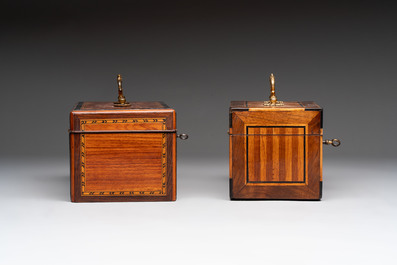 A group of six wooden tea caddies with inlaid decoration, The Netherlands, 18th C.