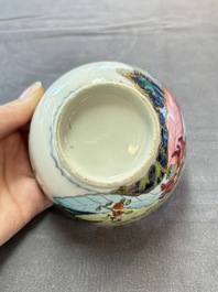A pair of Chinese famille rose 'tobacco leaf' cups and saucers, Qianlong