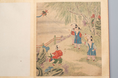 An album of 12 'playing boys' paintings, ink and colour on silk, China, 19th C.