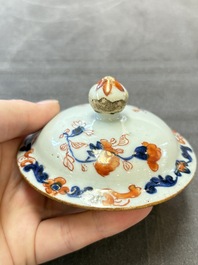 Three Chinese Imari-style covered teapots and a blue and white milk jug, Kangxi/Qianlong