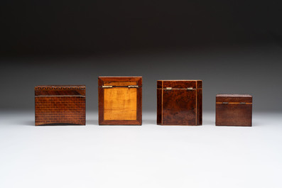A group of six wooden tea caddies with inlaid decoration, The Netherlands, 18th C.
