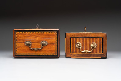 A group of six wooden tea caddies with inlaid decoration, The Netherlands, 18th C.