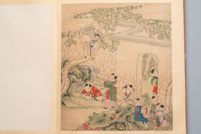An album of 12 'playing boys' paintings, ink and colour on silk, China, 19th C.