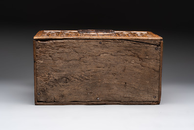 A Gothic Revival oak casket with wrought-iron mounts, 19th C.