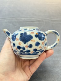 Three Chinese Imari-style covered teapots and a blue and white milk jug, Kangxi/Qianlong