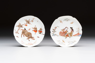 Two Chinese gilt-decorated export cups and saucers, Qianlong