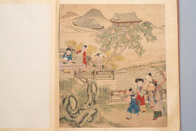 An album of 12 'playing boys' paintings, ink and colour on silk, China, 19th C.