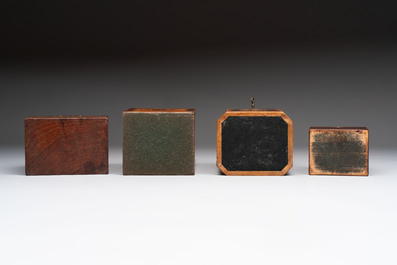 A group of six wooden tea caddies with inlaid decoration, The Netherlands, 18th C.