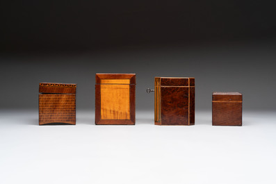 A group of six wooden tea caddies with inlaid decoration, The Netherlands, 18th C.