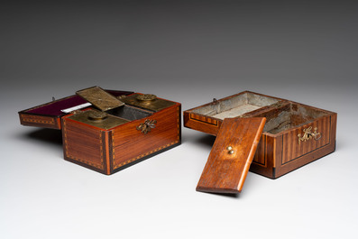A group of six wooden tea caddies with inlaid decoration, The Netherlands, 18th C.