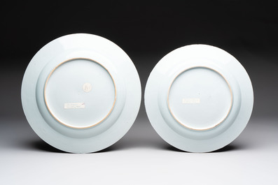 Two large Chinese Meissen-style export dishes with a hunting scene, Qianlong