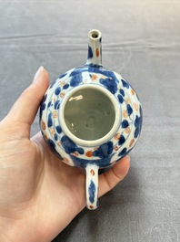 Three Chinese Imari-style covered teapots and a blue and white milk jug, Kangxi/Qianlong