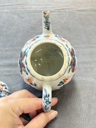 Three Chinese Imari-style covered teapots and a blue and white milk jug, Kangxi/Qianlong