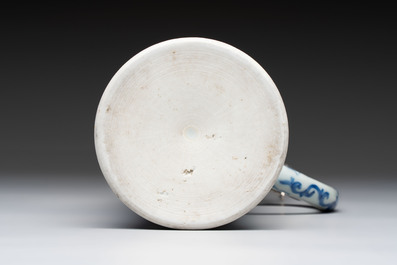 A fine Chinese blue and white tankard with Dutch silver cover, Transitional period