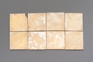 Eight blue and white Dutch Delft 'cartouche' tiles, Aalmis, Rotterdam, 18th C.