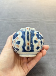 Three Chinese Imari-style covered teapots and a blue and white milk jug, Kangxi/Qianlong