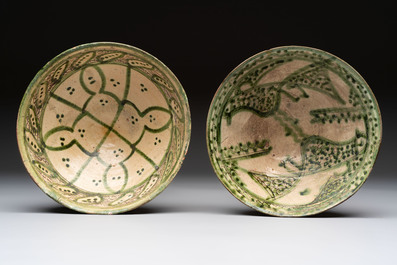 Four Amol pottery sgraffito bowls, Persia, 12th C.
