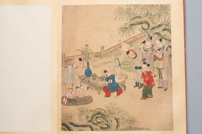 An album of 12 'playing boys' paintings, ink and colour on silk, China, 19th C.