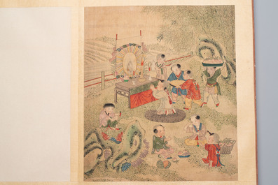 An album of 12 'playing boys' paintings, ink and colour on silk, China, 19th C.