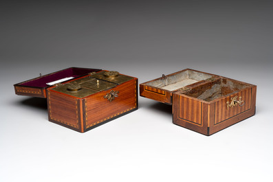 A group of six wooden tea caddies with inlaid decoration, The Netherlands, 18th C.