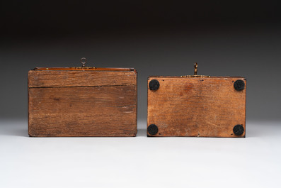 A group of six wooden tea caddies with inlaid decoration, The Netherlands, 18th C.