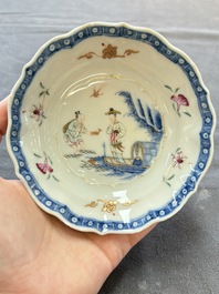Eleven Chinese famille rose cups and nine saucers, Yongzheng/Qianlong