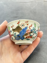 Eleven Chinese famille rose cups and nine saucers, Yongzheng/Qianlong