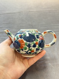 Three Chinese famille verte and Imari-style teapots, Kangxi