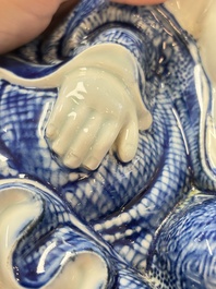A Chinese blue and white Milefo Buddha, Zeng Long Sheng 曾龍昇 mark, 20th C.