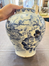 A Chinese blue and white 'dragon' vase, Transitional period