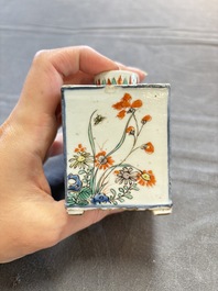 A pair of Chinese famille verte rectangular 'fighting roosters' tea caddies, Kangxi