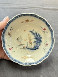 Eleven Chinese famille rose cups and nine saucers, Yongzheng/Qianlong