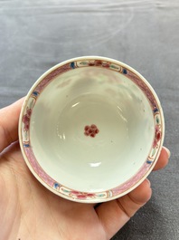 Eleven Chinese famille rose cups and nine saucers, Yongzheng/Qianlong