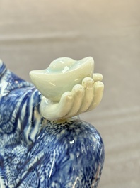 A Chinese blue and white Milefo Buddha, Zeng Long Sheng 曾龍昇 mark, 20th C.