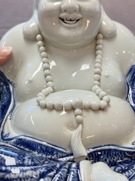 A Chinese blue and white Milefo Buddha, Zeng Long Sheng 曾龍昇 mark, 20th C.