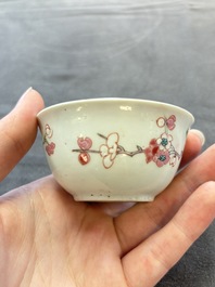Eleven Chinese famille rose cups and nine saucers, Yongzheng/Qianlong