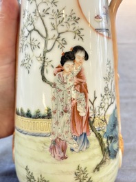 A Chinese famille rose vase with ladies in a garden, Qianlong mark, 19/20th C.