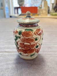 Five Chinese wucai 'Buddhist lion' and 'peony scroll' jars, Transitional period