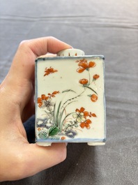A pair of Chinese famille verte rectangular 'fighting roosters' tea caddies, Kangxi