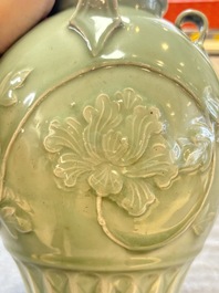 A Chinese Longquan celadon vase with floral design, Ming