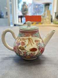 A group of five Chinese famille rose teapots and covers and three stands, Yongzheng/Qianlong
