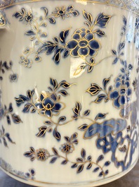 A Chinese blue and white gilt-decorated wine cooler, Qianlong