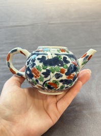 Three Chinese famille verte and Imari-style teapots, Kangxi