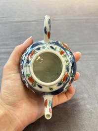 Three Chinese famille verte and Imari-style teapots, Kangxi