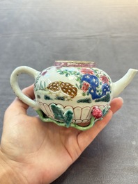 A group of five Chinese famille rose teapots and covers and three stands, Yongzheng/Qianlong