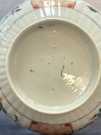 A Chinese famille verte bowl and saucer with floral design, Kangxi