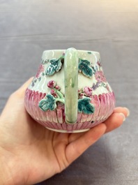 A group of five Chinese famille rose teapots and covers and three stands, Yongzheng/Qianlong